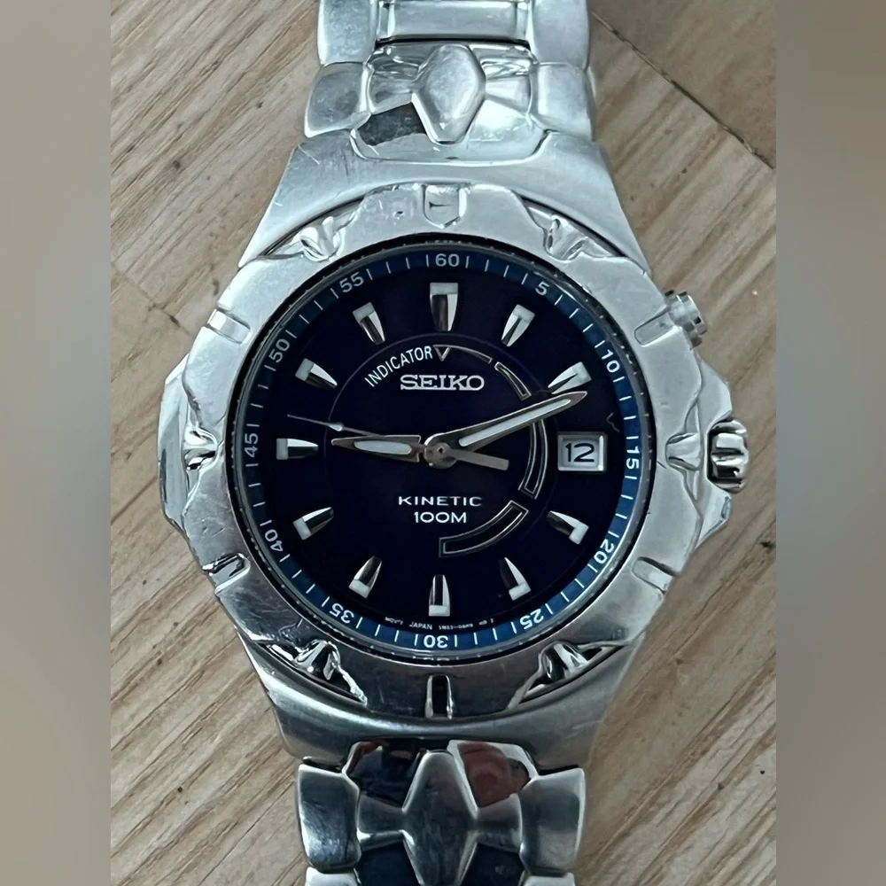 Seiko Kinectic Automatic Rare Vintage Men’s Watch Blue Dial Stainless Bracelet